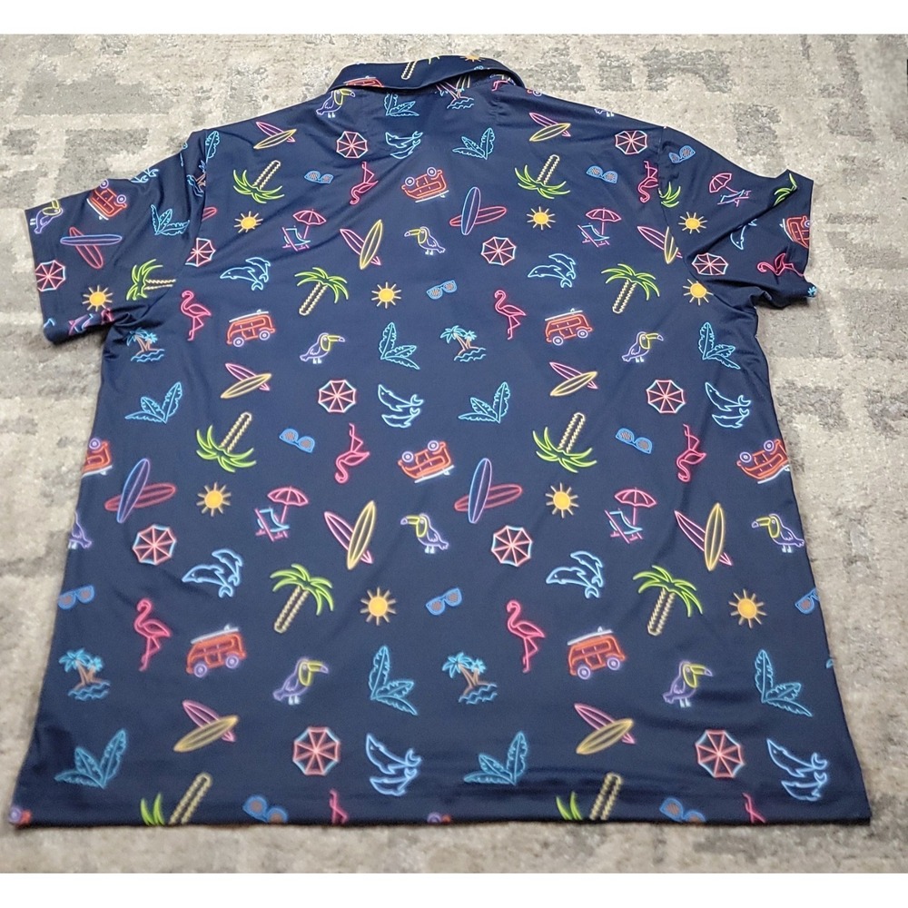 NWT Birdie Bound Performance Golf Polo Shirt Mens Blue Neon Tropical Florida 2XL - Picture 5 of 5